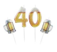 Hongplus 3Pcs Printed Beer Theme 40th Birthday Candle Set for Cake, Number 40 Beer Candles & 2 Beer Mug Candles, Beer Fun Cake Topper for Men Women 40th Birthday Party Decorations