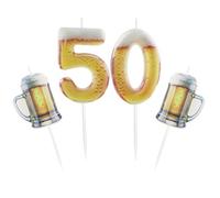 Hongplus 3Pcs Printed Beer Theme 50th Birthday Candle Set for Cake, Number 50 Beer Candles & 2 Beer Mug Candles, Beer Fun Cake Topper for Men Women 50th Birthday Party Decorations