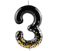Hongplus Black Gold Confetti Number 3 Birthday Candle Cake Candles, Candles for Cake, Happy 3 Birthday Candles Topper Decorations for Girls Boys Birthday Anniversary Wedding Party