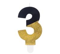 Hongplus Black Gold Glitter 3rd Birthday Candles, Number 3 Candle, Cakes Candle, Candles for Cake, Happy 3rd Birthday Cake Topper Decorations for Girls Boys 3 Birthday Anniversary Wedding Party