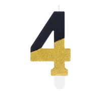 Hongplus Black Gold Glitter 4th Birthday Candles, Number 4 Candle, Cakes Candle, Candles for Cake, Happy 4th Birthday Cake Topper Decorations for Girls Boys 4 Birthday Anniversary Wedding Party