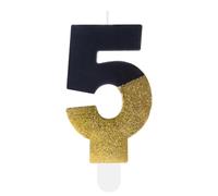 Hongplus Black Gold Glitter 5th Birthday Candles, Number 5 Candle, Cakes Candle, Candles for Cake, Happy 5th Birthday Cake Topper Decorations for Girls Boys 5 Birthday Anniversary Wedding Party