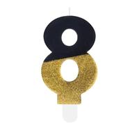 Hongplus Black Gold Glitter 8th Birthday Candles, Number 8 Candle, Cakes Candle, Candles for Cake, Happy 8th Birthday Cake Topper Decorations for Girls Boys 8 Birthday Anniversary Wedding Party