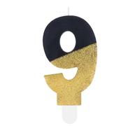 Hongplus Black Gold Glitter 9th Birthday Candles, Number 9 Candle, Cakes Candle, Candles for Cake, Happy 9th Birthday Cake Topper Decorations for Girls Boys 9 Birthday Anniversary Wedding Party