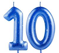 Hongplus Blue Silver Number 10 Candles, 10 Birthday Candle,Blue Happy Birthday Candles for Cake, Cake Topper Decorations for Boys Girls Him 10th Birthday Party Decorations Supplies Favor Gift