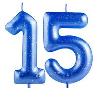 Hongplus Blue Silver Number 15 Candles, 15 Birthday Candle,Blue Happy Birthday Candles for Cake, Cake Topper Decorations for Boys Girls Him 15th Birthday Party Decorations Supplies Favor Gift