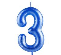 Hongplus Blue Silver Number 3 Candles, 3 Birthday Candle,Blue Happy Birthday Candles for Cake, Cake Topper Decorations for Boys Girls Him 3rd Birthday Party Decorations Supplies Favor Gift
