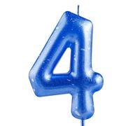 Hongplus Blue Silver Number 4 Candles, 4 Birthday Candle,Blue Happy Birthday Candles for Cake, Cake Topper Decorations for Boys Girls Him 4th Birthday Party Decorations Supplies Favor Gift