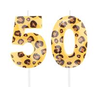 Hongplus Cheetah 50 Birthday Candles for Cake, Leopard Print Number Candles, Number 50 Candle Happy Birthday Cake Topper for Men Women Cheetah Birthday Party Decorations Supplies Favors Gifts