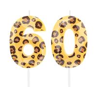 Hongplus Cheetah 60 Birthday Candles for Cake, Leopard Print Number Candles, Number 60 Candle Happy Birthday Cake Topper for Men Women Cheetah Birthday Party Decorations Supplies Favors Gifts