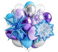 Hongplus Frozen Balloons, Blue Grey Purple Clear Balloons with Snowflake Printed Snowflake Foil Balloons for Winter Frozen Birthday Snow Party Baby Shower Wedding Backdrop Decorations