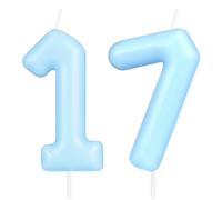 Hongplus Macaron Blue Number 17 Candle, 17 Birthday Candle, Macaron Blue Happy Birthday Candles for Cake, Cake Topper Decorations for Girls Boys Pastel Sweet 17 Birthday Party Decorations