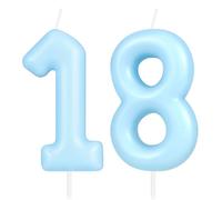 Hongplus Macaron Blue Number 18 Candle, 18 Birthday Candle, Macaron Blue Happy Birthday Candles for Cake, Cake Topper Decorations for Girls Boys Pastel Sweet 18 Birthday Party Decorations