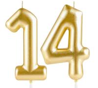 Hongplus Metallic Gold Number 14 Birthday Candle Cake Candles,Happy 14th Candles Cake Topper Decorations for Women Men Birthday Anniversary Wedding Party