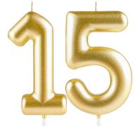 Hongplus Metallic Gold Number 15 Birthday Candle Cake Candles,Happy 15th Candles Cake Topper Decorations for Women Men Birthday Anniversary Wedding Party