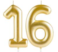 Hongplus Metallic Gold Number 16 Birthday Candle Cake Candles,Happy 16th Candles Cake Topper Decorations for Women Men Birthday Anniversary Wedding Party
