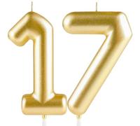 Hongplus Metallic Gold Number 17 Birthday Candle Cake Candles,Happy 17th Candles Cake Topper Decorations for Women Men Birthday Anniversary Wedding Party