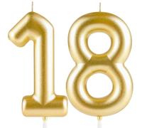 Hongplus Metallic Gold Number 18 Birthday Candle Cake Candles,Happy 18th Candles Cake Topper Decorations for Women Men Birthday Anniversary Wedding Party