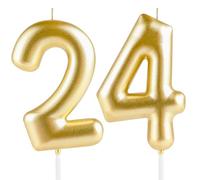 Hongplus Metallic Gold Number 24 Birthday Candle Cake Candles,Happy 24th Candles Cake Topper Decorations for Women Men Birthday Anniversary Wedding Party