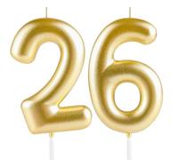 Hongplus Metallic Gold Number 26 Birthday Candle Cake Candles,Happy 26th Candles Cake Topper Decorations for Women Men Birthday Anniversary Wedding Party