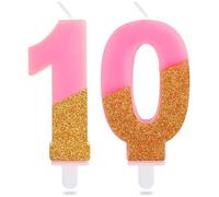 Hongplus Pink Glitter 10th Birthday Candles, Number 10 Candles, Cakes Candle, Candles for Cake, Happy 10th Birthday Cake Topper Decorations for Girls 10 Birthday Anniversary Wedding Party