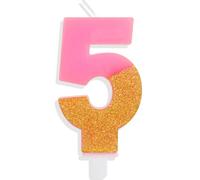 Hongplus Pink Glitter 5th Birthday Candles, Number 5 Candle, Cakes Candle, Candles for Cake, Happy 5th Birthday Cake Topper Decorations for Girls 5 Birthday Anniversary Wedding Party