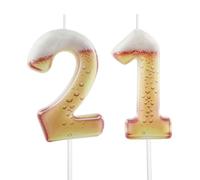 Hongplus Printed Beer Themed 21st Birthday Candles for Cake, Funny Number 21 Candle for Birthday Decorations, Beer Design Cake Decorations for Women Men Beer Lover Birthday Party Anniversary