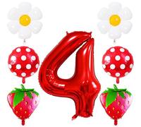 Hongplus Strawberry Balloons 4th Birthday Decorations for Girl, 40 Inch Mylar Red Number 4 Balloons, Strawberry Balloon for Strawberry Sweet 4 Birthday Party Decorations