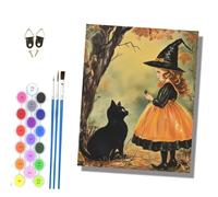 HONGPZH Paint by Number for Adults Beginner Canvas Choice for Birthday Anniversary Acrylic Painting Kit for Room Decor 16x20 inch Frameless The Little Witch and the Black Cat