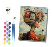 HONGPZH Paint by Number for Adults Beginner Canvas Choice for Birthday Anniversary Acrylic Painting Kit for Room Decor 16x20 inch Frameless The Woman with the Flower Head on her Suitcase