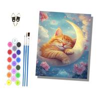 HONGPZH Paint by Number for Adults Beginner Canvas Choice for Birthday Anniversary Acrylic Painting Kit for Room Decor 16x20 inch Frameless Sleeping Orange cat on the Crescent Moon