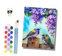 HONGPZH Paint by Number for Adults Beginner Canvas Choice for Birthday Anniversary Acrylic Painting Kit for Room Decor 16x20 inch Frameless Two Birds Stand Beneath the Purple Flowers