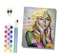 HONGPZH Paint by Number for Adults Beginner Canvas Choice for Birthday Anniversary or Any Festival Acrylic Painting Kit for Room Decor 16x20 inch Frameless Abstract Woman with Flowers