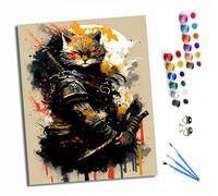 HONGPZH Paint by Number for Adults Beginner Canvas Choice for Birthday Anniversary or Any Festival Acrylic Painting Kit for Room Decor 16x20 inch with Frame Samurái japonés Koneko