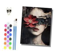 HONGPZH Paint by Number for Adults Beginner Canvas Choice for Birthday Anniversary or Any Festival Acrylic Painting Kit for Room Decor 16x20 inch Frameless A Woman Whose Eyes are Covered by Flowers