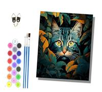 HONGPZH Paint by Numbers for Adults and Beginner Painting by Number Kits On Canvas with Frame Color Oil Painting Acrylic Paints Wall Decor 40x50cm Yellow-Eyed cat in the Leaves