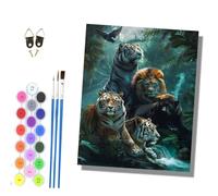 HONGPZH Paint by Numbers for Adults and Beginner Painting by Number Kits On Canvas with Frame Color Oil Painting Acrylic Paints Wall Decor 40x50cm Beast King by the Stream