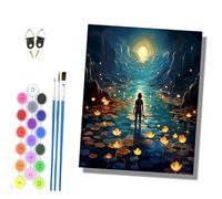 HONGPZH Paint by Numbers for Adults and Beginner Painting by Number Kits On Canvas with Frame Painting Acrylic Paints Home Wall Decor 40x50cm A Figure in the Lotus Pond Under the Moonlight