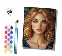 HONGPZH Paint by Numbers for Adults and Beginner Painting by Number Kits On Canvas Without Frame Acrylic Paints Home Wall Decor 40x50cm/16x20in Blonde Blue Diamond Woman