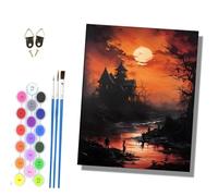 HONGPZH Paint by Numbers for Adults and Beginner Painting by Number Kits On Canvas Without Frame Acrylic Paints Home Wall Decor 40x50cm/16x20in Haunted House Under the Blood-Red Sunset
