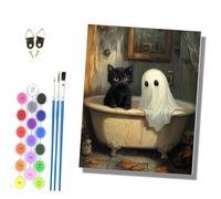HONGPZH Paint by Numbers for Adults and Beginner Painting by Number Kits On Canvas Without Frame Acrylic Paints Home Wall Decor 40x50cm/16x20in Ghosts and Cats in the Bathtub - 3