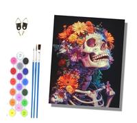 HONGPZH Paint by Numbers for Adults and Beginner Painting by Number Kits On Canvas Without Frame Color Oil Painting Acrylic Paints Wall Decor 40x50cm The Flower Skull Smiles broadly.