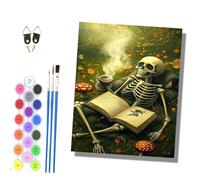 HONGPZH Paint by Numbers for Adults and Beginner Painting by Number Kits On Canvas Without Frame Color Oil Painting Acrylic Paints Home Wall Decor 40x50cm The Skeleton Reading a Book