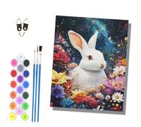 HONGPZH Paint by Numbers for Adults and Beginner Painting by Number Kits On Canvas Without Frame Color Acrylic Paints Home Wall Decor 40x50cm/16x20in Little White Rabbit in the Flower Garden