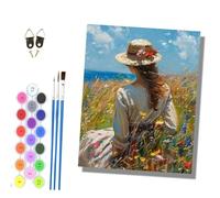 HONGPZH Paint by Numbers for Adults and Beginner Painting by Number Kits On Canvas Without Frame Color Acrylic Paints Home Wall Decor 40x50cm/16x20in Straw Hat Girl Gazing at the Sea