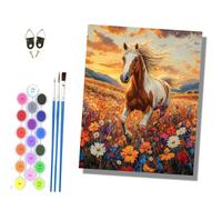 HONGPZH Paint by Numbers for Adults and Beginner Painting by Number Kits On Canvas Without Frame Color Acrylic Paints Home Wall Decor 40x50cm/16x20in Horses in a sea of Flowers