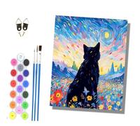 HONGPZH Paint by Numbers for Adults and Beginner Painting by Number Kits On Canvas Without Frame Color Acrylic Paints Home Wall Decor 40x50cm/16x20in Abstract Black Cat in Flower Field