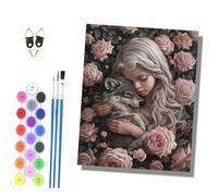 HONGPZH Paint by Numbers for Adults and Beginner Painting by Number Kits On Canvas Without Frame Color Acrylic Paints Home Wall Decor 40x50cm/16x20in Flower Girl and Wolf-3