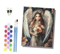 HONGPZH Paint by Numbers for Adults and Beginner Painting by Number Kits On Canvas Without Frame Color Acrylic Paints Home Wall Decor 40x50cm/16x20in Angel Girl Holding Flowers