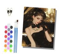 HONGPZH Paint by Numbers for Adults and Beginner Painting by Number Kits On Canvas Without Frame Color Acrylic Paints Home Wall Decor 40x50cm/16x20in Elegant Girl Playing the Piano - 2